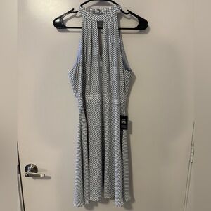 Express Baby blue and White V Neck  Dress